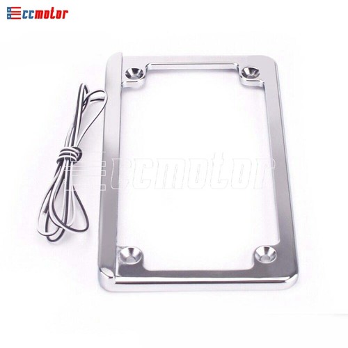 Chrome License Plate Frame W/ LED Brake Tail Light For Harley Dyna Sportster XL - Picture 2 of 9