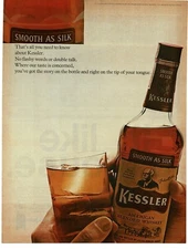 1968 KESSLER Whiskey Smooth As Silk hands bottle glass Vintage Print Ad