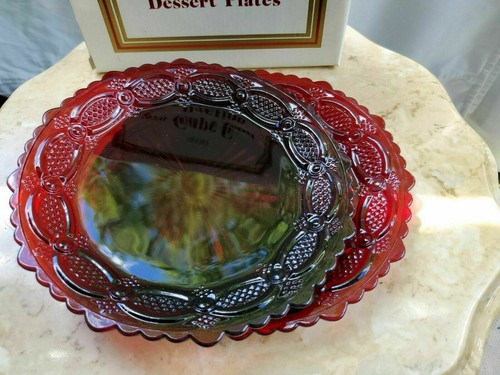 1876 Cape Cod Collection Two Dessert Plates Ruby Red Glass Avon 7.5" Vintage - Picture 9 of 9
