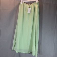 A New Day Women's Large Green Chiffon Midi Skirt Elastic Waist Lined Flowy NWT