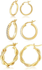 Gold Hoop Earrings for Women Sterling Silver Post Small Gold Hoop Earrings 14...