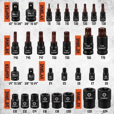 31 Pcs Torx Bit Socket Set 14 Star Bits T8-T70 and 12 Female E-Torx Sockets