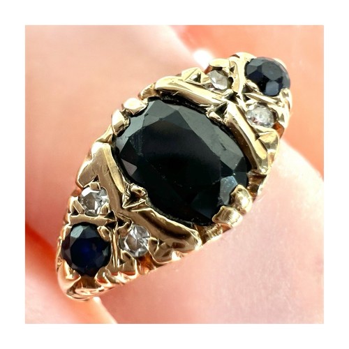 9ct Yellow Gold Sapphire Diamond Ring Vintage Hallmarked 9K 375 Size O - Picture 4 of 24