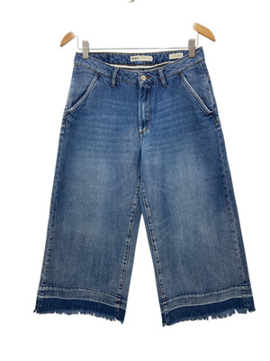 Reiko Nathan Wide Leg Cropped Jeans Women's 27 Blue Denim Raw Hem High Rise