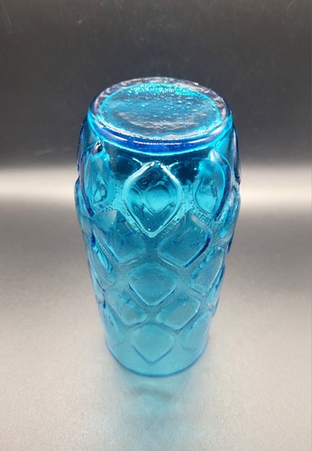 Vtg 7" MCM Anchor Hocking Quilted Madrid Diamond Aqua Blue Tumbler Glass - Picture 4 of 7