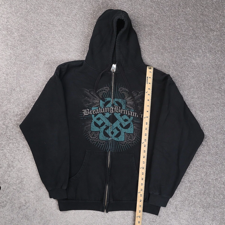 Breaking Benjamin Music XL Sudadera con Capucha Negra Manga Larga Bolsillos con Cremallera Completa Rara Foto 3 de 4