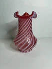 Fenton Spiral Optic Cranberry No.183 Crimped Triangular Vase