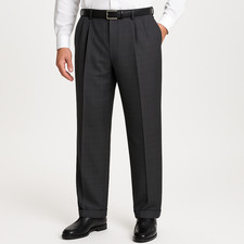 Oscar De La Renta Trousers Mens Waist 36 Formal Pleated Classic Tailored Plaid