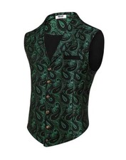 Mens Suit Vest Paisley Floral Victorian Vests Gothic Small Green Paisley