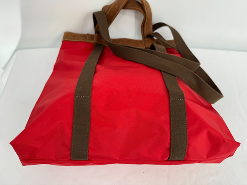 Roots Canada Red Nylon Tribe Brown Leather Tote Shoulder Bag Shopper Handbag - Picture 10 of 14