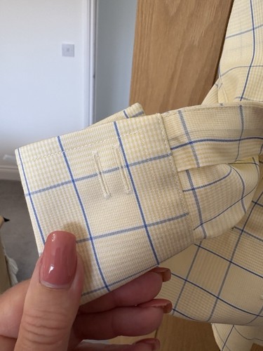 Charles Tyrwhitt London Mens Yellow Checked Shirt -Size 16 1/2 Slim Fit Non Iron - Picture 5 of 10