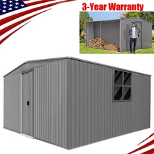 Outdoor 13x11ft Storage Shed w/ Firewood Rack,All-Weather Metal Shed for Winter