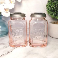 Pink Depression Style Glass Salt & Pepper Shakers, Vintage Kitchen, Retro