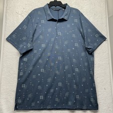 Travis Mathew Mens Size 2XL Blue Quick Trip Printed Polo Shirt T7 