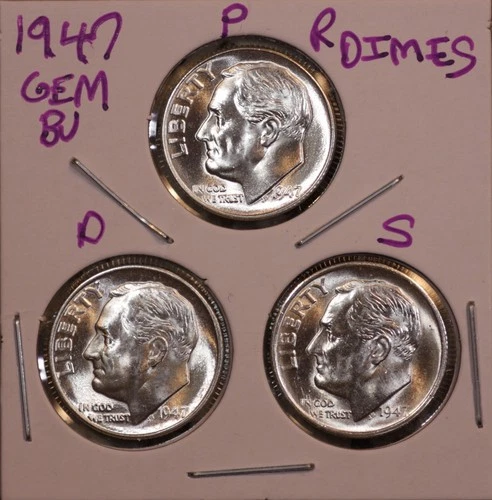 1947 P D S  Roosevelt Dimes GEM BU ! LUSTER!  US  471182 (3 COINS)