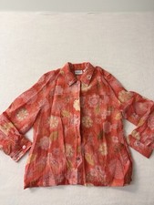 Alfred Dunner Womens 14 Paisley Coral Pink Cottagecore Button Front Jacket