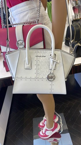 Michael Kors Small Avril With Studs Leather TZ Satchel Optic White Crossbody - Picture 14 of 23