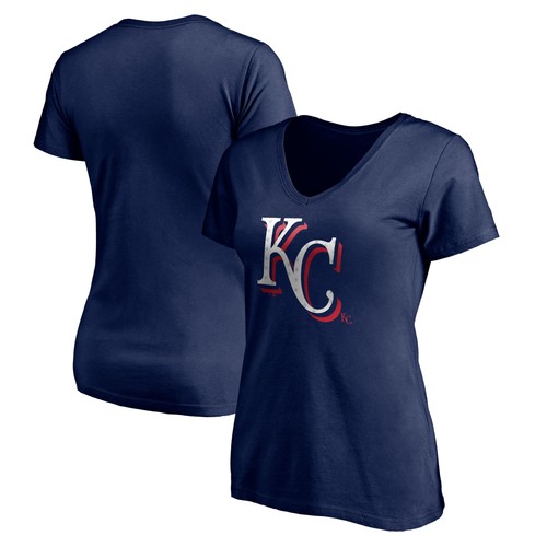 Women's Navy Kansas City Royals Red White and Team V-Neck T-Shirt - Bild 1 von 3