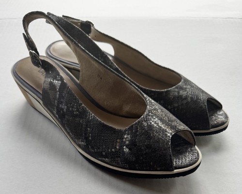 VANELi Womens US 11 N Baise Brown Gray Snake Peep Toe Slingback Wedge Shoes - Picture 2 of 8