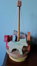 Vintage Maypole Carousel Toy Wooden Horses Horse Childs Toy Handmade Old-fashion