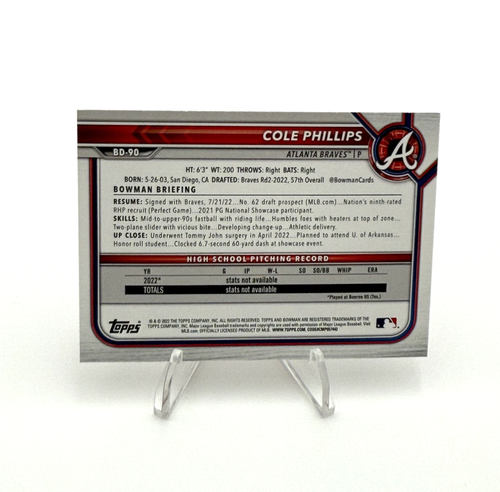 2022 Bowman - Cole Phillips - Gold Foil - 1st Bowman /50 - Picture 2 of 2