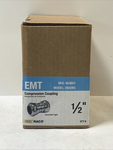Lot Of (6) RACO 2922B5 Coupling, Compression, 1/2-Inch Trade Size, EMT, Steel - Picture 1 of 5