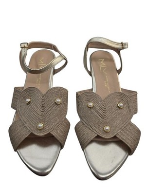 MLV Cassia Portuguese Heart Sandals Size 41 Raffia & Metallic Gold Finish