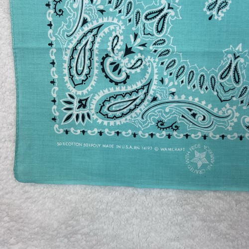 Vintage Wamcraft Bandana Teal Paisley USA Made Western Selvedge 22”x20.5” - Picture 5 of 7