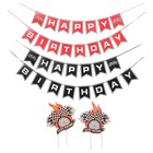  4pcs Checkered Race Car Party Banner Cake Topper Black and White Checkered Flag