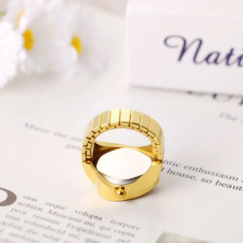 Damenuhr Herz Strass Quarz Fingerring Edelstahl Gummiband - Bild 7 von 7