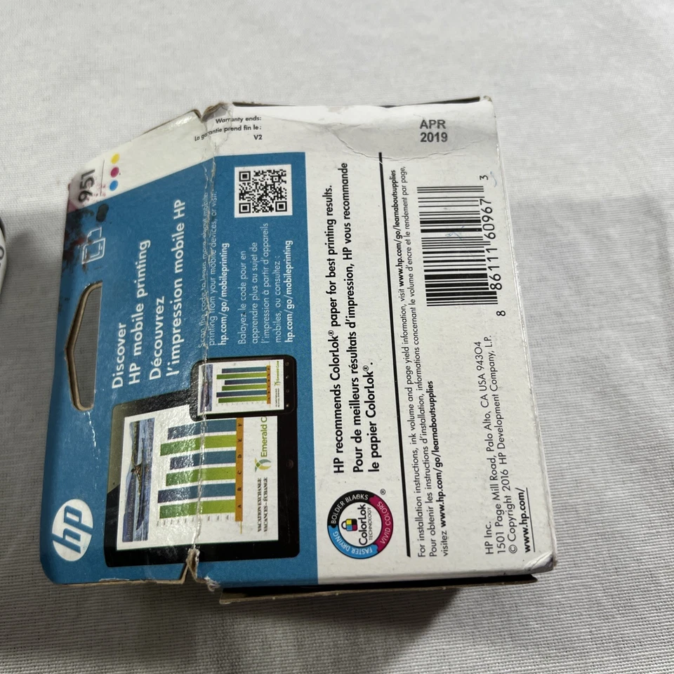 PAQUETE DE 4 TINTAS HP GENUINAS 950XL NEGRAS Y 951 COLOR OFFICEJET PRO 8100 EXPIRADO ABR 2019/26 Foto 3 de 4