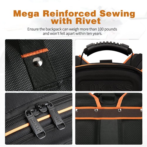 Bolsa de Herramientas Mochila, 75 Bolsillos y Lazos Herramientas de Alta Resistencia Organizador Bolsas/HVAC para... - Imagen 8 de 9