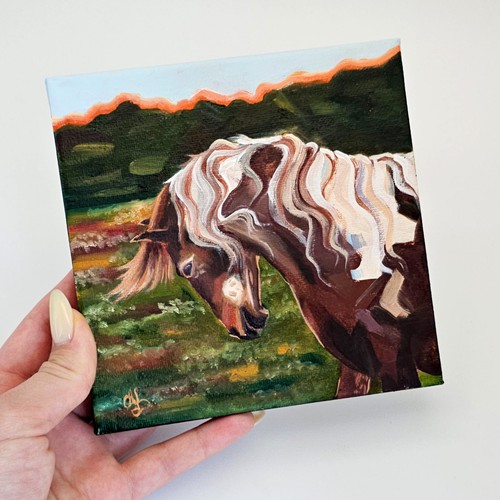 Original Oil Painting Autumn Horse Farm Animal Art Rustic Decor 6x6 inch - Picture 5 of 16