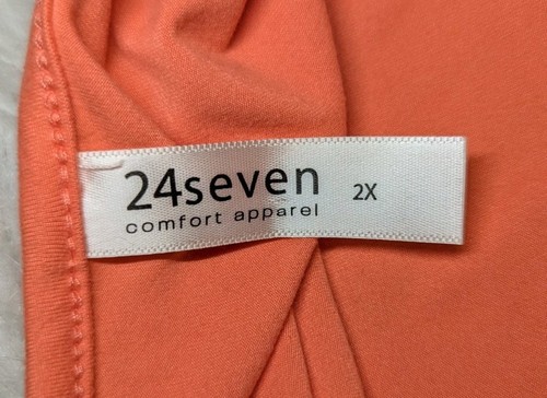 24 SEVEN Comfort Apparel Women's PLUS 2X Orange RUCHED Dress STRETCH V-Neck - Picture 5 of 11
