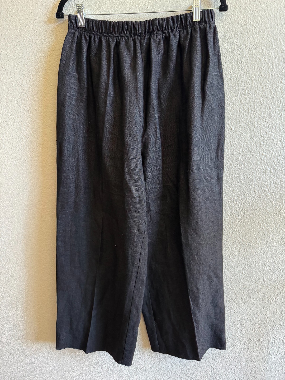 A La Mode Xiao Linen Black Pull on Pants size Large Wide Leg EUC