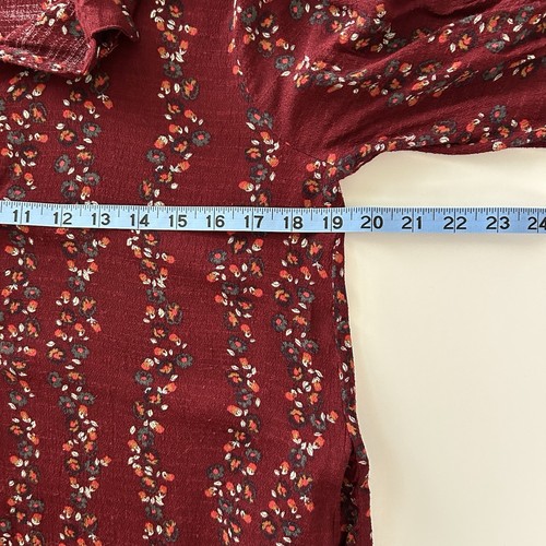 Free People Slubby Crinkle Button Down Dress Size L Cranberry Ruffle Hem - Picture 8 of 12