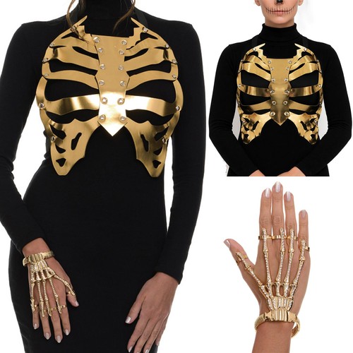 Halloween Skeleton Chest Harness Skeleton Bracelet Cosplay Dress Up AU - Picture 3 of 27