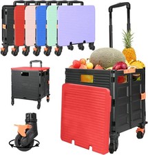 Foldable Utility Cart Rolling Crate Handcart 110lbs Large Capacity Shopping Cart