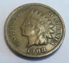 1908-S Indian Head Penny Cent Key Date Very Good VG Natural Toning Free Shipping