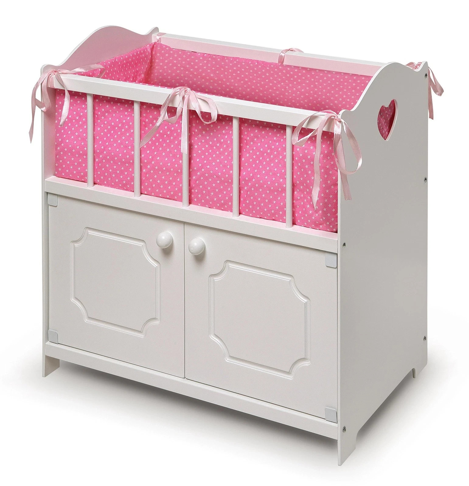 Wooden Baby Doll Crib with Bedding and Storage - Wooden Bed with Blanket, Pil...