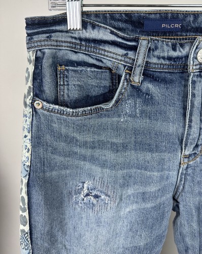 Pantalones de mezclilla ajustados PILCRO Boyfriend 27 elásticos retazos rayas desgastados - Imagen 4 de 19