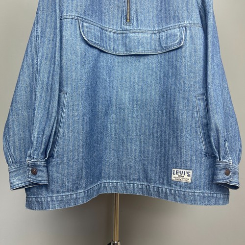 Levi’s Vintage 90s Men’s Blue Herringbone Denim Hooded Anorak Jacket – Size M - Picture 5 of 21