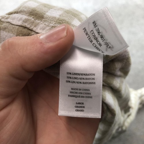 Rails Shirt Mens Large Beige White Connor Pewter Check Linen Blend Casual - Picture 12 of 12