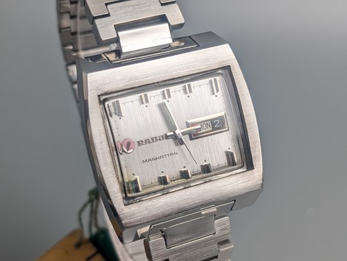 Vintage 1970's RADO MANHATTAN 11914 Silver Day/Date Automatic Men's Watch w/box - Picture 6 of 17