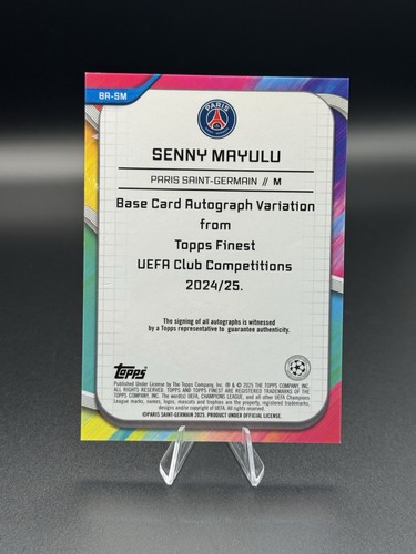 2024-25 Topps Finest UEFA CC SENNY MAYULU Blue Refractor RC Auto /150 #BA-SM - Picture 2 of 3