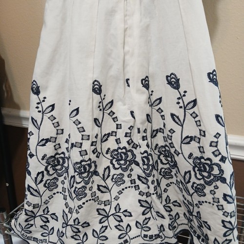 B.Smart Cotton Navy Blue & White Floral Lined Sundress Spaghetti Straps Size 10 - Picture 6 of 13