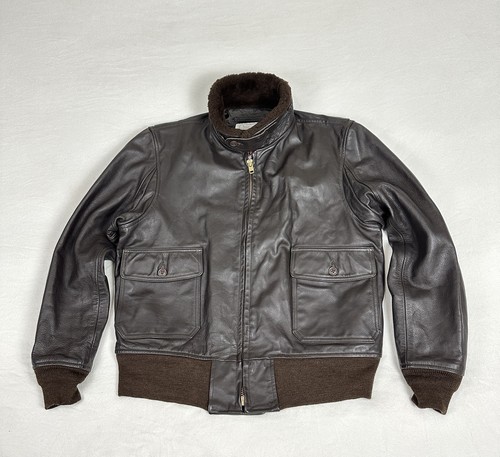 USN G-1 Flyer’s Jacket DSCP Size 46 Brown Leather Excelled USA Vintage 70s USMC