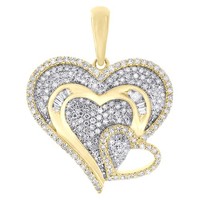 JFL 10K Gelbgold Diamant Baguette Charm AnhäNger Dreifach Herz 1/2 CT