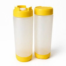 24oz FIFO Yellow Sauce Bottle Silicone Anti Drip Tip, SET OF 2