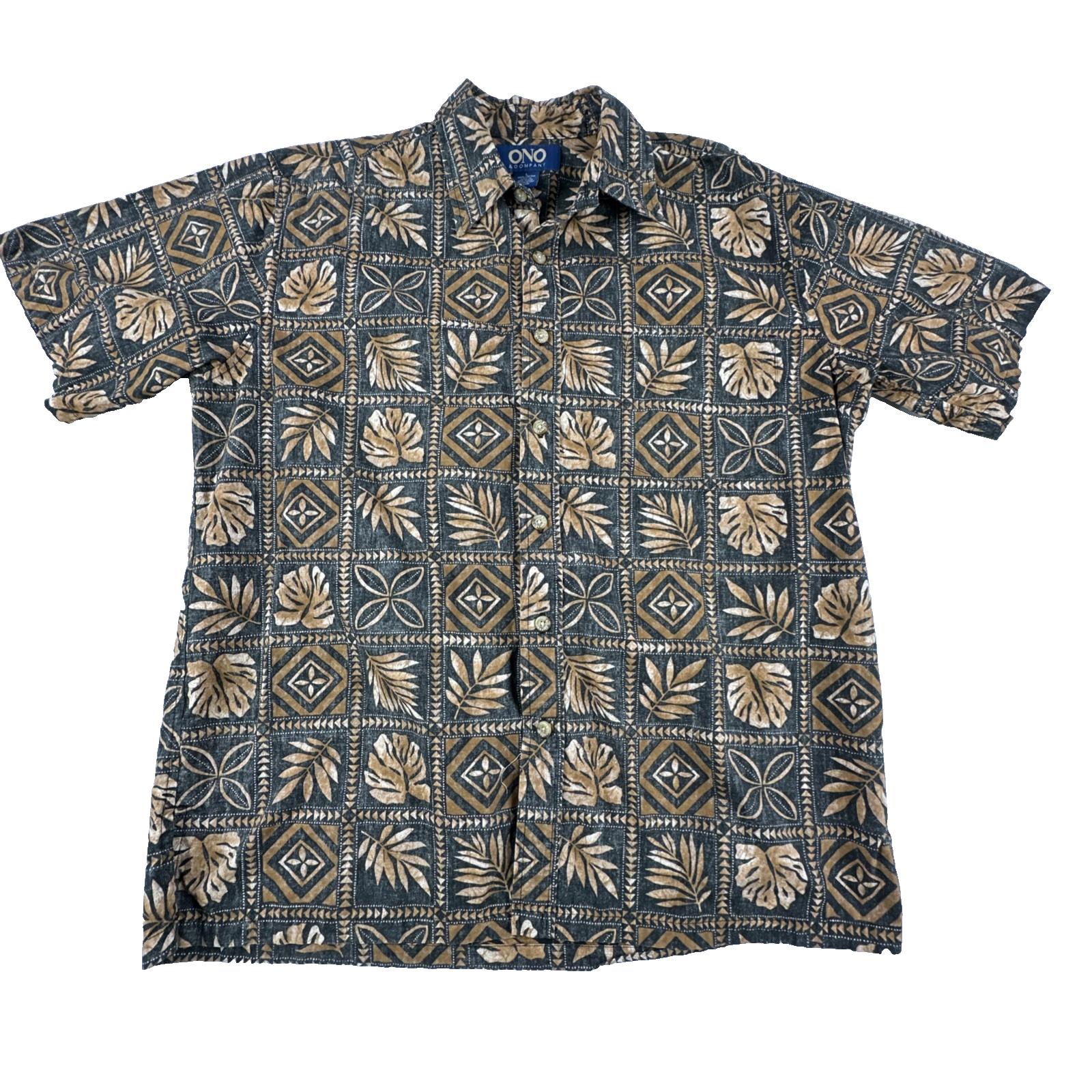 ONO & Company  Tribal Tiki Floral Block Short Sleeve Button Up Shirt Men's  L